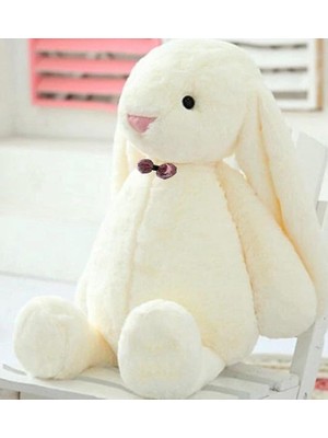 Misda Store Arkadaşım Papyonlu Uzun Kulak Bunny Peluş Tavşan 65 cm Beyaz