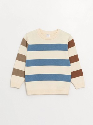 LC Waikiki Lcw Baby Çizgili Bisiklet Yaka Erkek Bebek Triko Kazak Uzun Kollu Günlük Stil