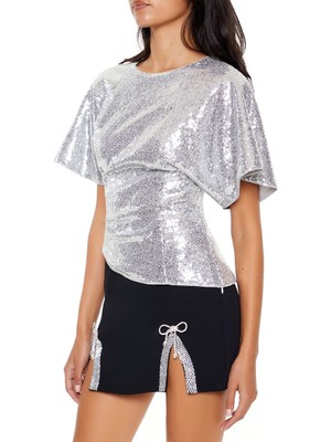 F21 Payetli Kelebek Kollu Bluz