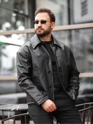 Baselco Yeni Sezon Rahat Kalıp Düğmeli Deri Ceket