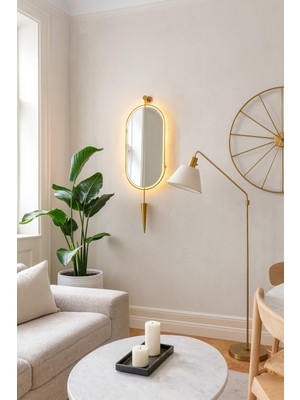 Wallover Design Xl Boy Serenity Exclusive Gold Konikli Ledli Ayna, Iskandinav Tarzı Dekoratif Duvar Aynası 30X80