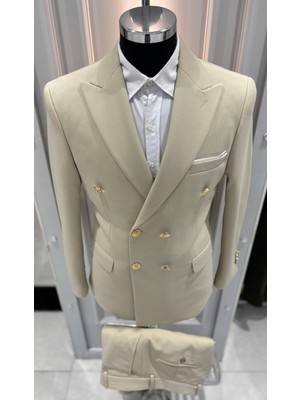 Sabri Zengin Erkek Slim Fit Takım Elbise Bej Renk Düz Desenli Günlük Kullanım İçin İdeal