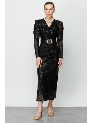 Eskişehir Mağazacılık 6574 Modailgi Büzgü Detaylı Payet Elbise