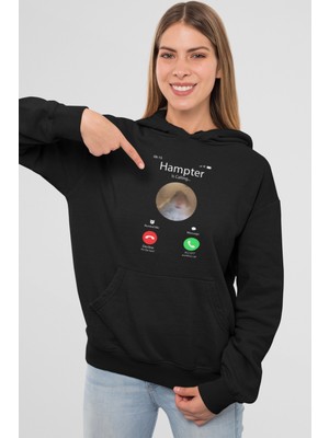 Nevermind Hampter Is Calling Siyah Unisex Kapüşonlu Sweatshirt
