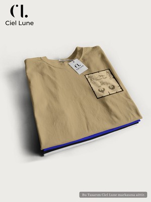 NEVERMIND Unisex Kadın Erkek Antik Mısır Baskılı Özel Tasarım Oversize T-shirt