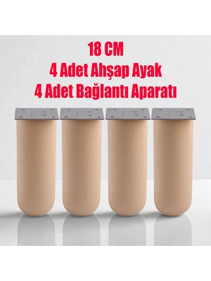 Nzb Doğal Ahşap Silindir Ayak 18 cm Set Mobilya Koltuk Kanepe Sehpa Masa Ayağı Ayakları 4 Adet