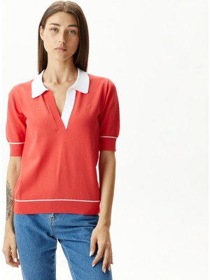 Nautica Kadın Kırmızı Relaxed Fit Kısa Kollu Triko
