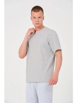 Rawea Fashion Unisex Düz Biskilet Yaka Oversize T-Shirt - Gri