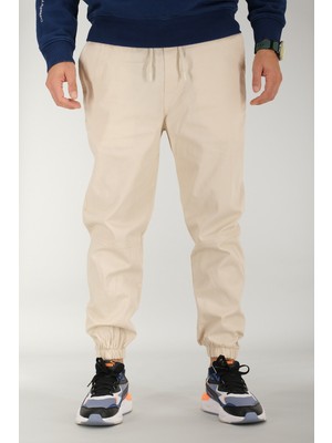 Souris Erkek Bej Jogger Pantolon Rahat Kesim Pamuklu Lastikli Paça Ipli