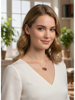 925 Ayar Papatya Silver Siyah Taşlı Çift Kalp Uğur Böceği Kolye.rose.gold.rodaj