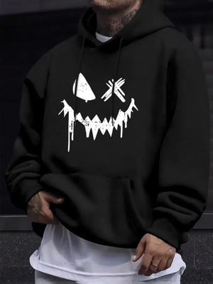 Nevermind Gülümseyen Surat Baskılı Siyah - Streetwear Tarz Oversize Unisex Kapüşonlu Sweatshirt