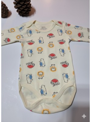 Şimo Butik Kız Erkek Çocuk Bebek Uzun Kollu Çıtçıtlı Body-Badi %100 Organik Pamuk 1-2-3-4-5-6 Yaş Organik Tembel Hayvan