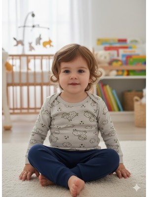 Şimo Butik Kız Erkek Çocuk Bebek Uzun Kollu Çıtçıtlı Body-Badi %100 Pamuk 1-2-3-4-5-6 Yaş Koyun Taş