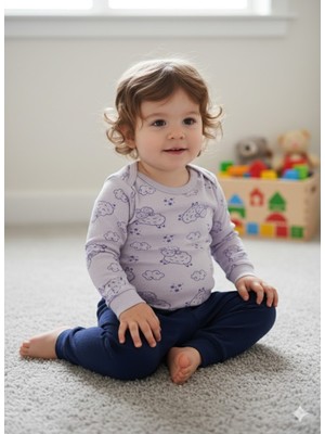 Şimo Butik Kız Erkek Çocuk Bebek Uzun Kollu Çıtçıtlı Body-Badi %100 Pamuk 1-2-3-4-5-6 Yaş Koyun Lila