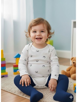 Şimo Butik Kız Erkek Çocuk Bebek Uzun Kollu Çıtçıtlı Body-Badi %100 Pamuk 3.5-4-5-6 Yaş Smile Ekru