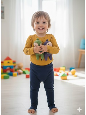 Şimo Butik Kız Erkek Çocuk Bebek Uzun Kollu Çıtçıtlı Body-Badi %100 Pamuk 3.5-4-5-6 Yaş İçi Boş Ayı Kafa Hardal