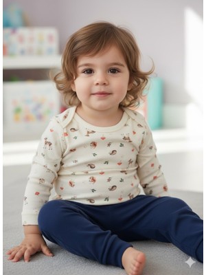 Şimo Butik Kız Erkek Çocuk Bebek Uzun Kollu Çıtçıtlı Body-Badi %100 Organik Pamuk 1-2-3-4-5-6 Yaş Organik Sincap Kirpi