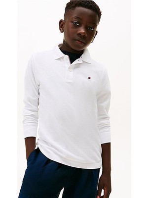 Tommy Hilfiger Erkek Çocuk Regular Kalıp Uzun Kollu Pike Polo Yaka T-Shirt - Beyaz