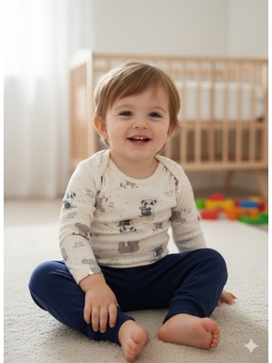 Şimo Butik Kız Erkek Çocuk Bebek Uzun Kollu Çıtçıtlı Body-Badi %100 Organik Pamuk 1-2-3-4-5-6 Yaş Organik Koala Fil