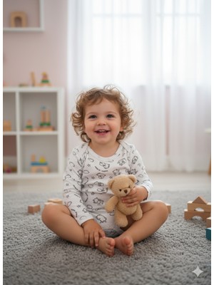 Şimo Butik Kız Erkek Çocuk Bebek Uzun Kollu Çıtçıtlı Body-Badi %100 Pamuk 3.5-4-5-6 Yaş Koyun Ekru