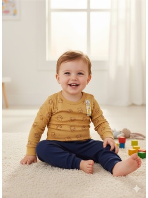 Şimo Butik Kız Erkek Çocuk Bebek Uzun Kollu Çıtçıtlı Body-Badi %100 Pamuk 1-2-3-4-5-6 Yaş Fil Hardal