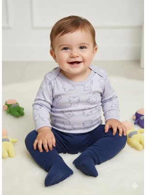 Şimo Butik Kız Erkek Çocuk Bebek Uzun Kollu Çıtçıtlı Body-Badi %100 Pamuk 3.5-4-5-6 Yaş Ayı Vücut Lila