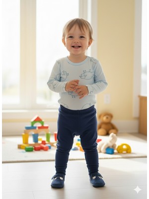 Şimo Butik Kız Erkek Çocuk Bebek Uzun Kollu Çıtçıtlı Body-Badi %100 Pamuk 3.5-4-5-6 Yaş Büyük Koyun Mavi