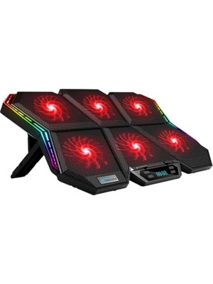 6 Fanlı Rgb Işıklı Dijital Ekranlı Laptop Soğutucu Stand, 7 Kademeli Yükseklik Ayarlı Süper Soğutucu Stand