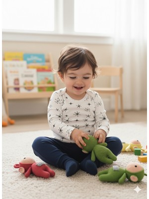 Şimo Butik Kız Erkek Çocuk Bebek Uzun Kollu Çıtçıtlı Body-Badi %100 Pamuk 3.5-4-5-6 Yaş Yıldızlı Ekru