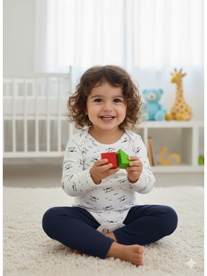 Şimo Butik Uzun Kollu Çıtçıtlı Body-Badi %100 Pamuk 3.5-4-5-6 Yaş Kedi Kafa Ekru