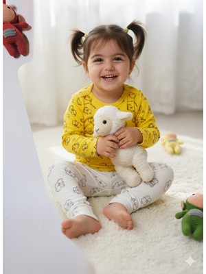 Şimo Butik Kız Erkek Çocuk Bebek Uzun Kollu Çıtçıtlı Body-Badi %100 Pamuk 3.5-4-5-6 Yaş Koyun Sarı