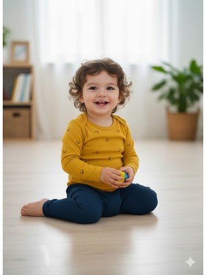 Şimo Butik Kız Erkek Çocuk Bebek Uzun Kollu Çıtçıtlı Body-Badi %100 Pamuk 3.5-4-5-6 Yaş Smile Hardal