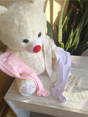 Şimo Butik Kız Bebek Çocuk Külotlu Çorap 3'lü Pamuklu Pembe Beyaz Krem