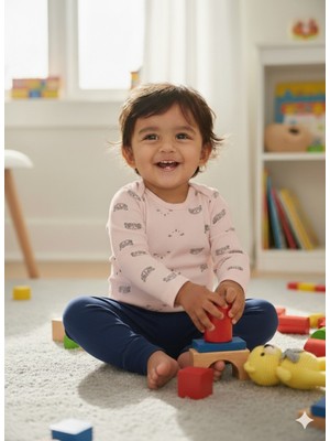 Şimo Butik Çocuk Bebek Uzun Kollu Çıtçıtlı Body-Badi %100 Pamuk Nefes Alabilen Kumaş 3.5-4-5-6 Yaş Çizgili Ayı Kafa Pembe