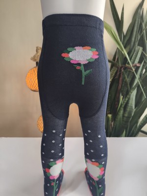 Şimo Butik Kız Bebek Çocuk Külotlu Çorap Pamuklu Terletmez Canlı Renkler Çiçekli Siyah Tekli
