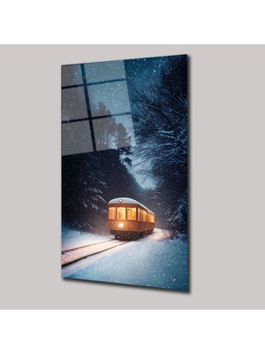SteelArtDec Karlı Gecede Tren - Cam Tablo - DEG0304
