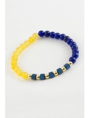 Fantastik Store Sarı Lacivert Doğaltaş Bileklik 6 mm