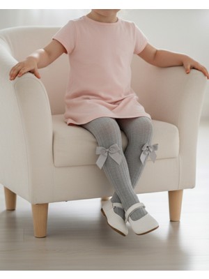 Şimo Butik Kız Bebek Çocuk Külotlu Çorap Pamuklu Fiyonklu Fitilli Kokulu Gri