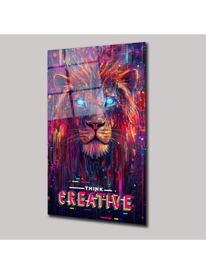 SteelArtDec Thınk Creatıve Aslan Illustratıon Art - Cam Tablo - DEG0250