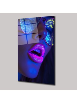 SteelArtDec Neon Detaylı Kadın Yüzü - Cam Tablo - DEG0088