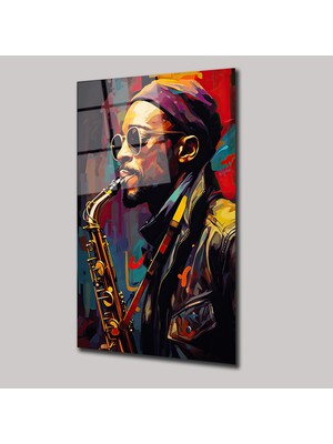SteelArtDec Saksafon Çalan Adam Illustratıon Art - Cam Tablo - DEG0121