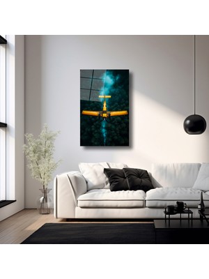 SteelArtDec Vintage Uçak ve Orman Manzarası - Cam Tablo - DEG0114