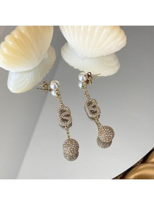 Necati Gün Inci Sallantılı Gold Çelik Küpe