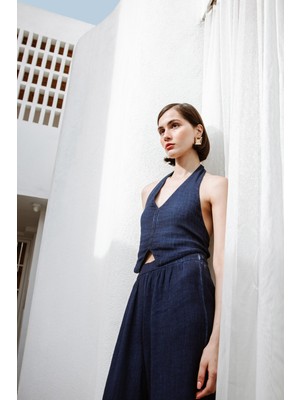 İkikız  Keten Navy Yelek