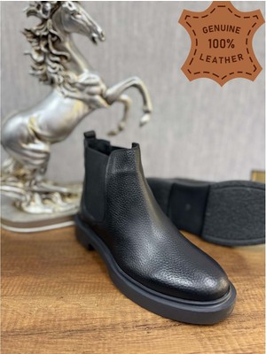 Ayakcity Erkek Hakiki Deri Eva Taban Ortopedik Günlük Bot - Siyah - 44