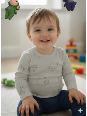 Şimo Butik Kız Erkek Çocuk Bebek Uzun Kollu Çıtçıtlı Body-Badi %100 Pamuk 3.5-4-5-6 Yaş Koyun Taş