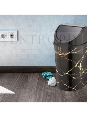 Entropiy Mermer Desenli 3 Lt  Plastik Mutfak Çöp Kovası – Siyah Beyaz | Tezgah Altı, Dolap Içi, Pedalsız, Şık ve Dayanıklı Cop Kovasi | Mutfak, Banyo, Ofis Kullanımına Uygun