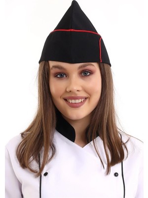 Bilenn Tekstil Aşçı Kayık Kep - Siyah Kırmızı Biye