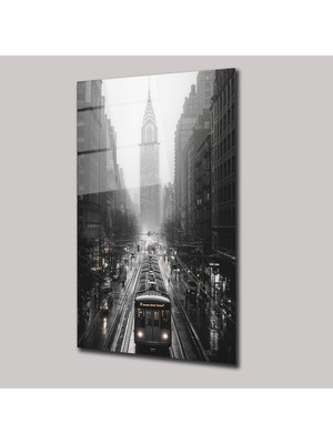 SteelArtDec Siyah Beyaz Şehir Manzarası - Cam Tablo - DEG0023