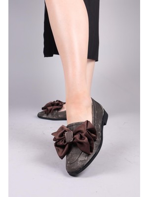 Birikon Lobito Saten Fiyonklu Loafer Füme